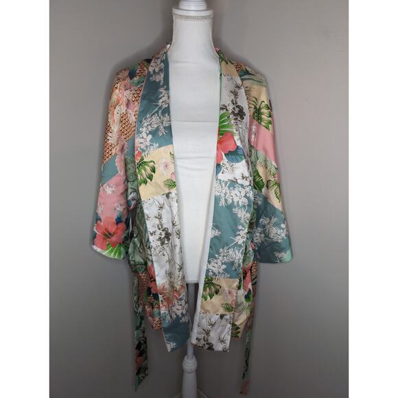 Zara Italian floral paisley tropical patchwork cardigan cover up lg - Picture 5 of 10